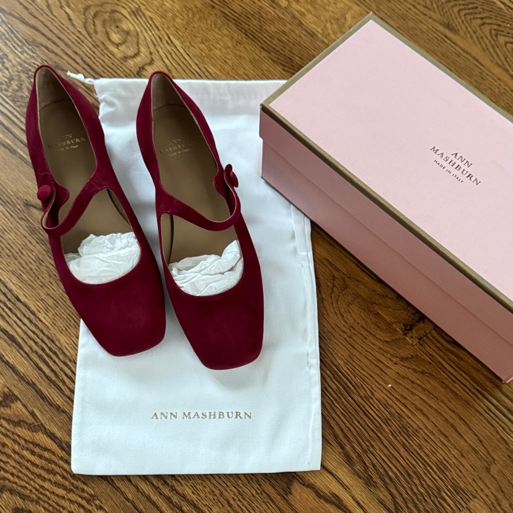 ANN MASHBURN Beet Suede Mary Jane Flats